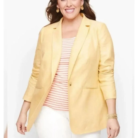 Talbots Jackets & Blazers - Talbots Women’s Yellow Linen Blazer 16 Plus Classic
